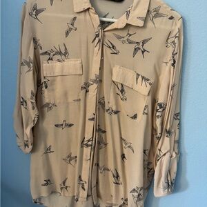 Zara small Bird Print Button-Up Blouse